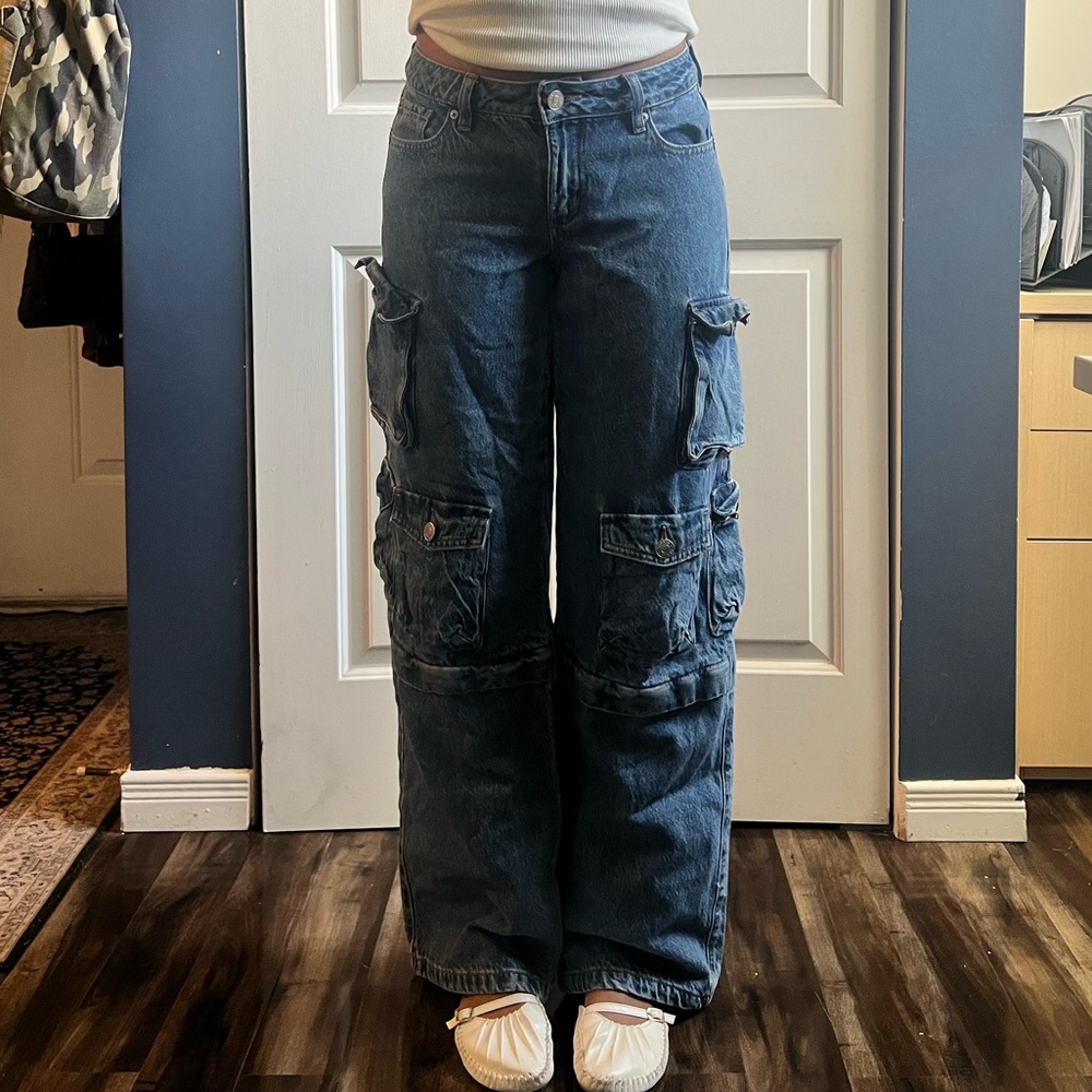 Garage Women's Dark Blue Flare Cargo Jeans